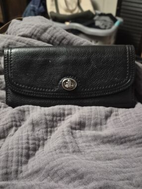 Coach Black Leather Turnlock Wallet